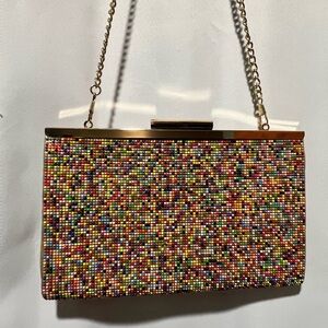 Nina Colorful Beaded Clutch or Shoulder Bag with Gold Chain